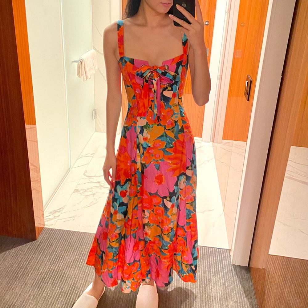 Mara Hoffman mei linen midi dress red florals - Picture 3 of 13